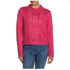 Woven Heart NEW Open Stitch Crochet Pullover Sweater Long Sleeve HOT Pink SMALL